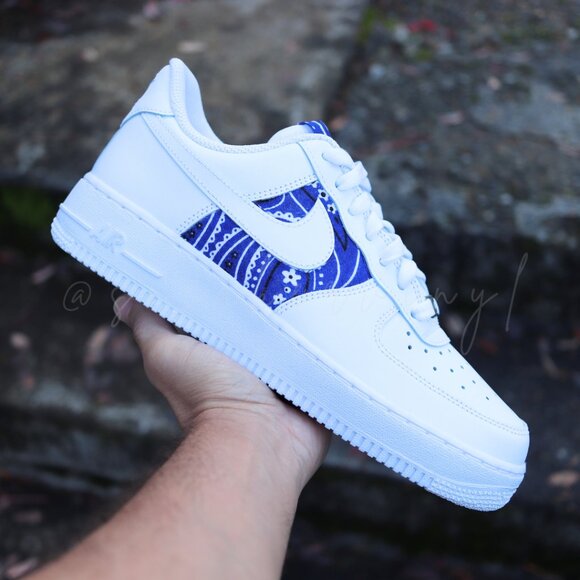 Nike Air Force 1 Low Blue Bandana Custom - Picture 1 of 12